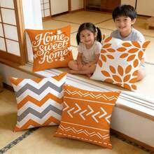 4pcs/Set Orange Geometric Pattern Throw Pillow Covers, Modern Decorative Cushion Covers (Inserts Not Included), Suitable For Sofa, Couch, Patio, Balcony, Living Room, Bedroom Home Decor, Housewarming Gift - F - View 4