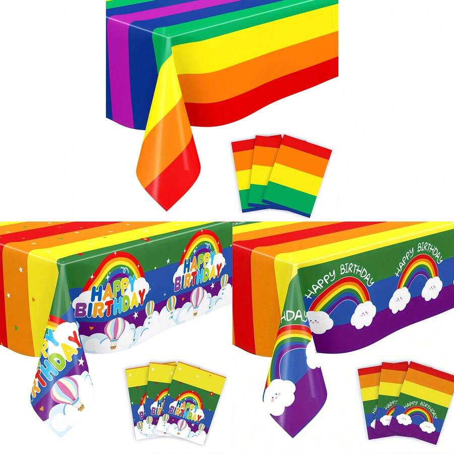 Grandee Pride 彩虹旗主题优质一次性塑料桌布,长方形桌布,适合 60-70 年代波西米亚主题生日派对、洗礼、嘉年华等场合。 - 查看 1