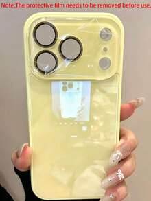Luxury Solid Color Fashion Phone Cases Solid Color Glossy Glass Phone Case Compatible With IPhone 17 Pro Max 16 15 14 13 12 11 Pro Max, Lens Protection Anti-Fall Hard Shell Gift Anniversary - Yellow - View 3