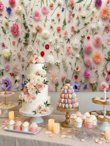 1 pièce Toile de fond murale florale colorée, design plat 2D avec motifs floraux roses, blancs et multicolores, convient pour les fêtes d'anniversaire, les mariages, les anniversaires, la Saint-Valentin, les fiançailles, la décoration intérieure et les accessoires de studio photo, la décoration d'événements, crée une atmosphère joyeuse, polyvalent et multi-tailles - 001 - Voir 13