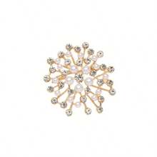 New Pearl & Rhinestone Snowflake Brooch, Luxury Elegant Brooch Pin For Women - Gold - View 6