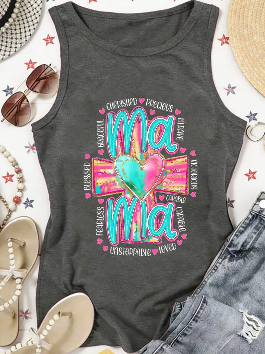 Style Voyage 180g Vest Casual Christian Women's Tank Top With Cross And Heart Print Faith Inspired Design For Everyday Wear - 灰色 - 查看 1