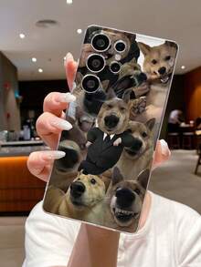 可爱柴犬图案透明手机壳，适用于三星 Galaxy S24/S25/S26，柔软 TPU 边框保护套 - 彩色 - 查看 1