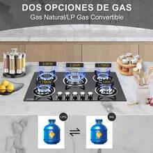 "Parrilla de Gas Empotrable XIUDEEN XD5001G – 5 Quemadores GN/GLP, Cristal Templado Negro" - Ver 2