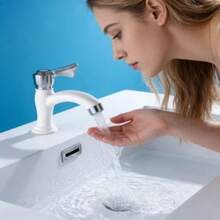 1pc Thickened Plastic Single Cold Quick-Open Faucet, Universal G1/2 Threaded Diameter Interface, Comes With Sealing Tape, Suitable For Sink & Washbasin - White - View 4