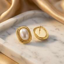 Gold Faux Pearl Earrings, Stainless Steel Earrings For Women, Suitable For Sweaters, Dresses, Coats, Suitable For Vacation, Commute, Daily, Dating, Work, Cute And Lively, Perfect Gift For Her - Multicolor - View 6