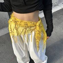 1pc New Belly Dance Sequin Tassel Hip Scarf Belly Dance Costume Women's Belly Dance Practice Belt Triangle Hip Scarf - Multicolor - View 2