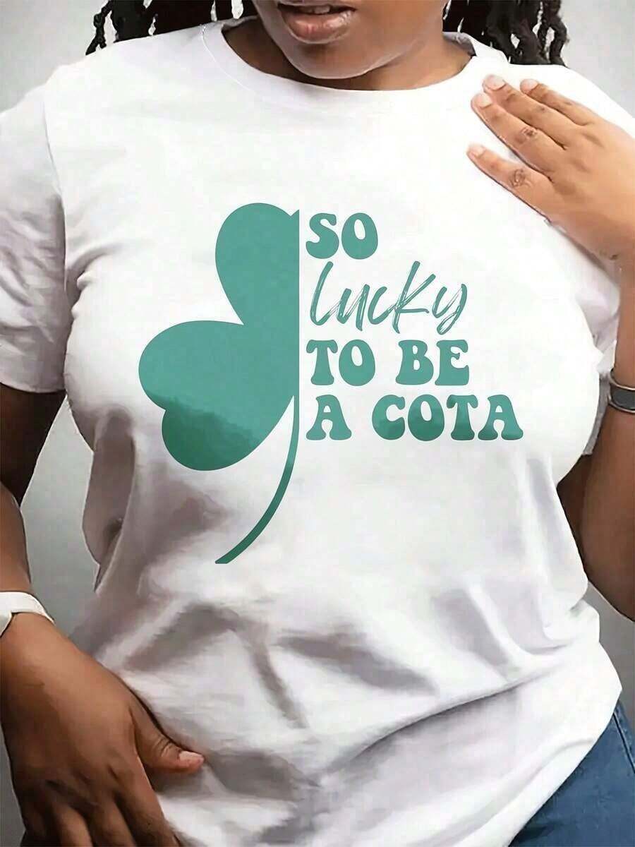 Graphic Tees Women1 Piece Women's Short-Sleeve Top, Fashionable Casual Round-Neck T-Shirt, Four-Leaf Clover Pattern, Lucky COTA Theme, Holiday Style, Gift For Family And Friends, 180g 100% Cotton, T-Shirt, Summer Fits For Women Patrick's Day Themed100% Cotton,T-Shirt,Summer Fits For Women,St.Patrick's Day ThemedY2Y-Summer Outfits For Womenspring Outfits For Women Summer Outfits For Women- Unisex Loose Cotton Short Sleeve Crew Neck T-Shirt - White - View 1