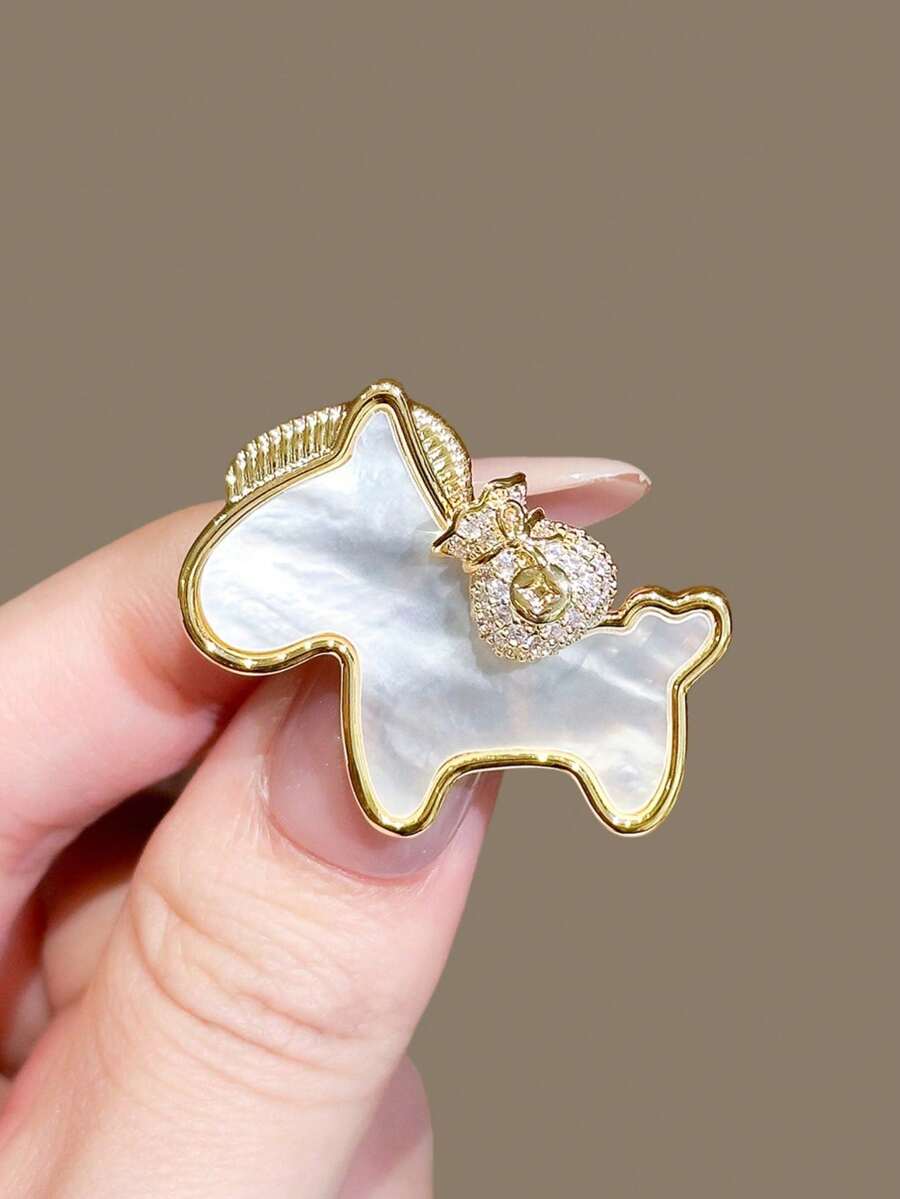 1 chiếc ghim cài áo hình chú ngựa nhỏ hoạt hình tối giản, phụ kiện cài áo dễ thương đa năng. - Vàng - Xem 1