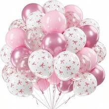 38 piezas de globos de 12 pulgadas con estampado de lazos en rosa y blanco transparente, decoraciones de globos lindos para fiesta de bautizo de bebé, fiesta de princesa, cumpleaños de niña, despedida de soltera, fiesta con tema de lazos, revelación de género, ducha nupcial, boda, Día de San Valentín, Día de la Madre, aniversario - lazo rosa - Ver 2
