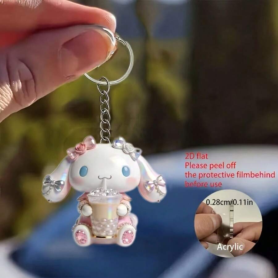 Móc khóa hình cún con 2D bằng acrylic đang uống trà sữa trân châu, quà tặng Valentine sáng tạo, móc chìa khóa cho xe hơi, túi xách, ví. - Nhiều màu - Xem 1