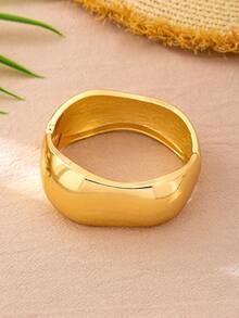 3pcs/Set Minimalist Gold-Tone Asymmetrical Water Drop Thick Textured Bangle Bracelet Set, Suitable For Women, Chunky Smooth Matte Heavy Metal & Zinc Alloy Material - Yellow Gold - View 4