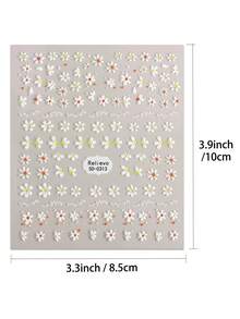 1pc 5D Embossed Spring/Summer White Daisy Nail Stickers, Fresh Sweet Cute Self-Adhesive Nail Decals For Women Home DIY Use. - MultiWarna - View 4