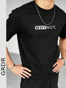 GRDR Camiseta de manga corta con cuello redondo, estampado gráfico de lema de letra para hombre, cómoda y de moda - Negro - Ver 3