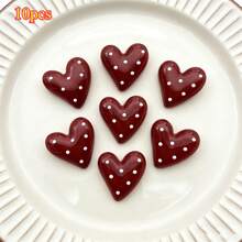 5pcs/10pcs/15pcs Polka Dot Heart-Shaped Resin Fridge Magnets, Burgundy Heart Fridge Magnets, Cute Office Magnets, Kitchen, Storage Cabinet And Dishwasher Magnets, Thanksgiving And Christmas Gifts, Holiday And Party Decor - Claret - View 8