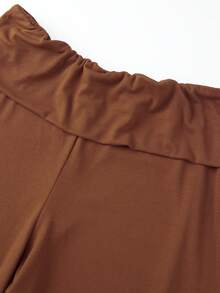 Pantalones capri de cintura alta para mujer, modernos, informales, de color liso, de tiro bajo y pierna ancha - Marrón oscuro - Ver 7