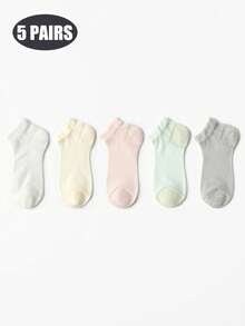 5 Pairs Women's Summer Ultra-Thin Cotton Mesh Ankle Socks, Lightweight Breathable Comfortable Short Socks For Daily Wear - Multicolor - View 11