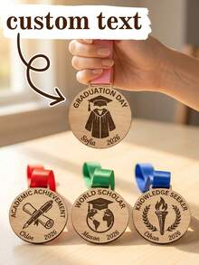 Personalised Laser Engraved Medals For Every Event,Personalized Engraved Graduation Medallion,Custom Name Year Award,Graduation Ribbon Included,Natural Wood Material,High Precision Laser Engraving,Durable Satin Ribbon,Minimalist Vintage Style,Reusable,High School Graduate,College Graduate,Graduate Student - Multicolor - View 3