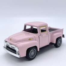 1 Peça Caminhonete de Metal Vintage Decorativa - Modelo de Carro Clássico Rosa e Vermelho com Acabamento, Portas Abertas, Adequado para Decoração Residencial e de Escritório, Coleção de Veículos de Brinquedo - Multicolorido - Visão 1
