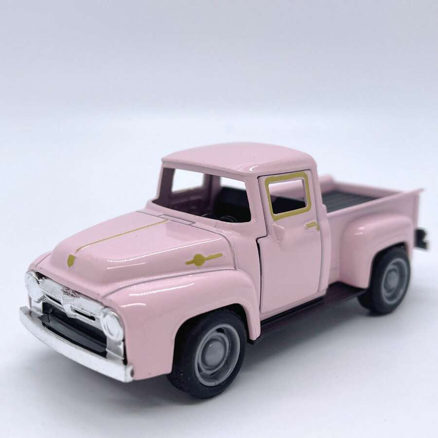 1 Peça Caminhonete de Metal Vintage Decorativa - Modelo de Carro Clássico Rosa e Vermelho com Acabamento, Portas Abertas, Adequado para Decoração Residencial e de Escritório, Coleção de Veículos de Brinquedo - Multicolorido - Visão 1