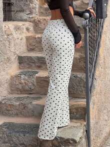 Quần jeans ống loe chấm bi cài nút dành cho nữ, kiểu dáng thường ngày, đa năng. - trắng - Xem 3