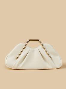 Bolso de embrague con volantes asimétricos en forma de nube, decoración de herrajes metálicos únicos, bolso de embrague retro de alta gama para la noche - Blanco - Ver 5