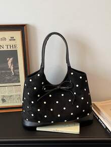 1pc Girls Polka Dot Suede Magnetic Closure Fashion Shoulder Bag, Suitable For All Seasons Daily Use, Without Pendant - A - View 14