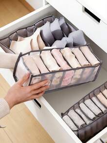 Organizador de cajón plegable de malla, caja de almacenamiento para ropa interior, calcetines, sujetadores, maquillaje, papelería, cocina, oficina, contenedor de almacenamiento de malla transpirable, estuche de almacenamiento plegable con rejilla, divisor de cajón - Negro - Ver 1