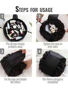 1pc Cosmetic Bag Drawstring Pouch, Portable Travel Organizer Bag, Random Drawstring Closure, Can Store Cosmetics, Travel Toiletries, Great Gift, Also Suitable For Manicure, Room Decor, Bags, Cosmetic Bags, Travel, Toiletry Bag, Travel Essentials, Storage Bag, Makeup Bag, Toiletry Pouch - 黑色 - 查看 8