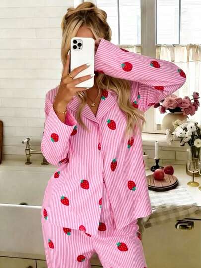 Nina Bonheur 2 piezas Conjunto de pijama de mujer con top de manga larga holgado y cómodo y pantalones largos