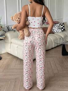 SANRIO 1pc Hello Kitty Printed One-Piece Pajama Pants, Cute Sleepwear For Women, Y2K Style, Suitable For Autumn And Winter - Pink - View 10