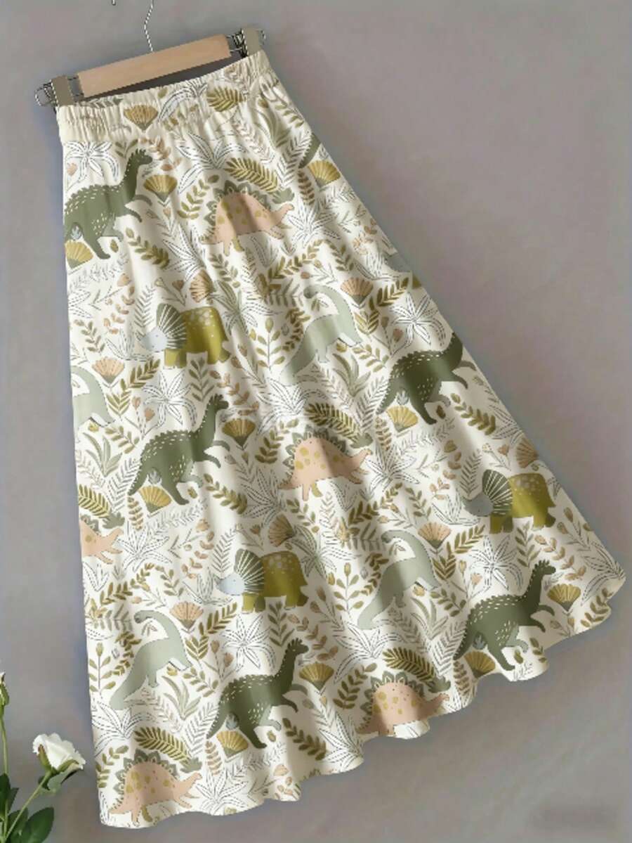Women's Casual Printed Mid-Length Skirt, Spring/Summer - Apricot - View 1