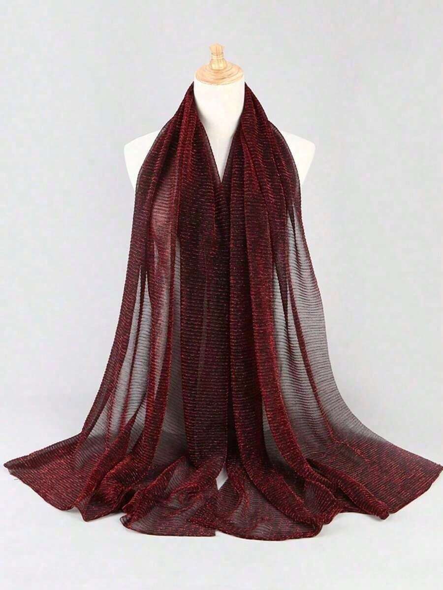 1pc Sparkly Golden Thread Chiffon Scarf, Lightweight & Fashionable For Women For Dress - S48844-葡萄酒紅 - 查看 1