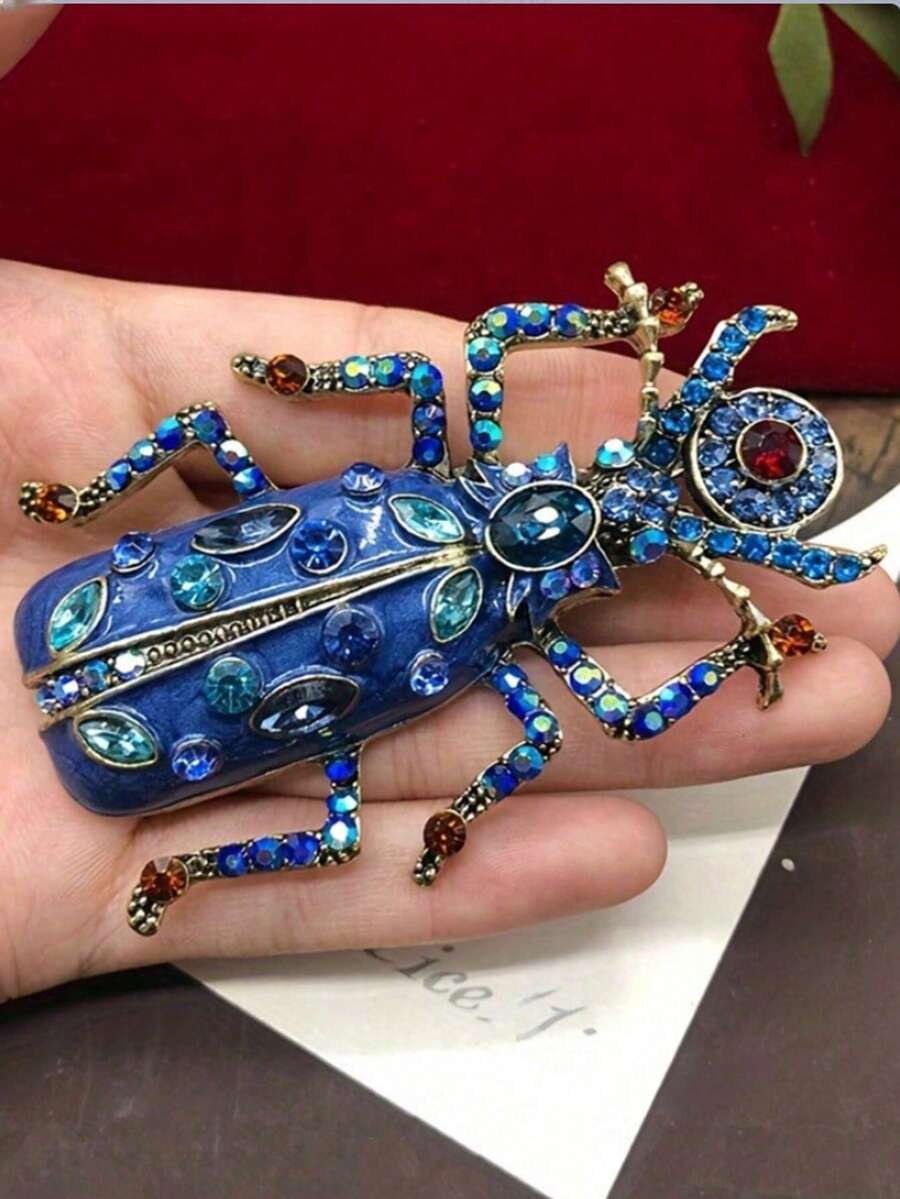 Một chiếc ghim cài hình bọ cánh cứng đính đá dành cho nữ, một loại ghim cài hình côn trùng, thích hợp để cài lên túi xách, áo len, áo khoác, mũ, giày dép, váy và bộ vest. - Bọ cánh cứng (4650) - Xem 1