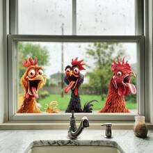 1pc 3D Rooster Glass Sticker, Premium Vivid Visual Effect, Self-Adhesive Removable Home Decor Sticker - Multicolor - View 3