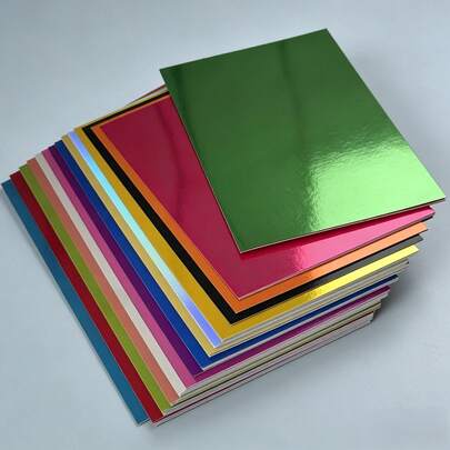 15 tờ giấy bìa cứng dày, bóng kim loại khổ A4, bề mặt phản chiếu như gương, thích hợp để gói quà, trang trí tiệc, làm sổ lưu niệm, thiệp chúc mừng, đồ thủ công DIY, giấy thủ công chất lượng cao.