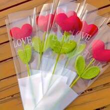 1Pc Handmade Crochet Heart Bouquet - Yarn Handmade Heart Flower With Green Stem, Perfect For Valentine's Day, Mother's Day, Graduation, Thanksgiving, Birthday Gift And Special Occasion Gift - Home Decor - Multicolor - View 6