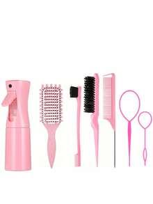 7件套卷发造型梳组合，包含200毫升喷雾瓶、编织环、挑染梳、鼠尾梳（边缘）、长鼠尾梳（骨尖）、编织分离器、梳子、卷发刷、黑色发梳，适用于非洲3A至4C波浪卷发，干/湿/长发，以及粗硬卷发，可去除头皮角质，打造亮泽动人的卷发。 - 彩色 - 查看 5