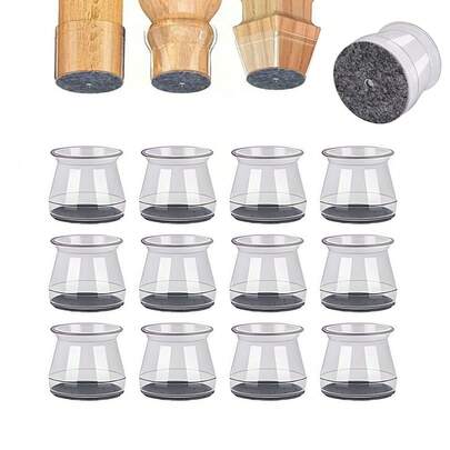 12 miếng đệm chân ghế trong suốt, phù hợp với nhiều loại chân ghế tròn, bảo vệ hiệu quả sàn gỗ, giúp chân ghế trượt êm ái, giảm tiếng ồn, dễ dàng lắp đặt.