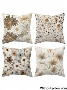 Bộ 4 vỏ gối trang trí họa tiết hoa cúc màu be - 100% polyester, in 2D, nhẹ nhàng và thanh lịch, kiểu dáng hiện đại (không bao gồm ruột gối), phù hợp cho phòng khách/ghế sofa/giường. - Màu Xám nhạt - Xem 2