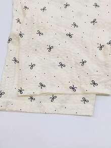 3 piezas Conjunto de pijama casual con estampado de moños negros para mujer, cómodo cárdigan de manga corta, top con cuello y pantalones/shorts sueltos, adecuado para fiestas, ropa de estar en casa para todas las estaciones - Beis - Ver 10