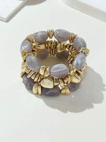 3pcs/Set Gelang Manik-Manik Akrilik Tebal Multi-Lapisan Multi-Warna Gaya Bohemian Vintage Modis dengan Hiasan Batu Hancur Emas untuk Wanita - MultiWarna - View 7