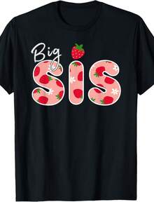 Big Sister Strawberry First Birthday Funny Strawberry T-Shirt.Jpg - 黑色 - 查看 1