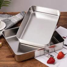 Stainless Steel Tiramisu Dish, Flat Square Tray, Rectangular Box With Lid, Steaming, Baking, Cooking Platter - Multicolor - View 6