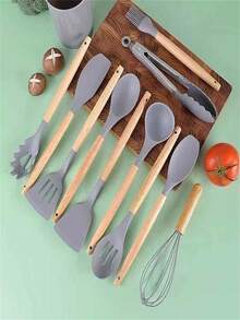 12-Piece Silicone Non-Stick Kitchen Utensil Set - Spatula And Spoon - Light Grey - View 1