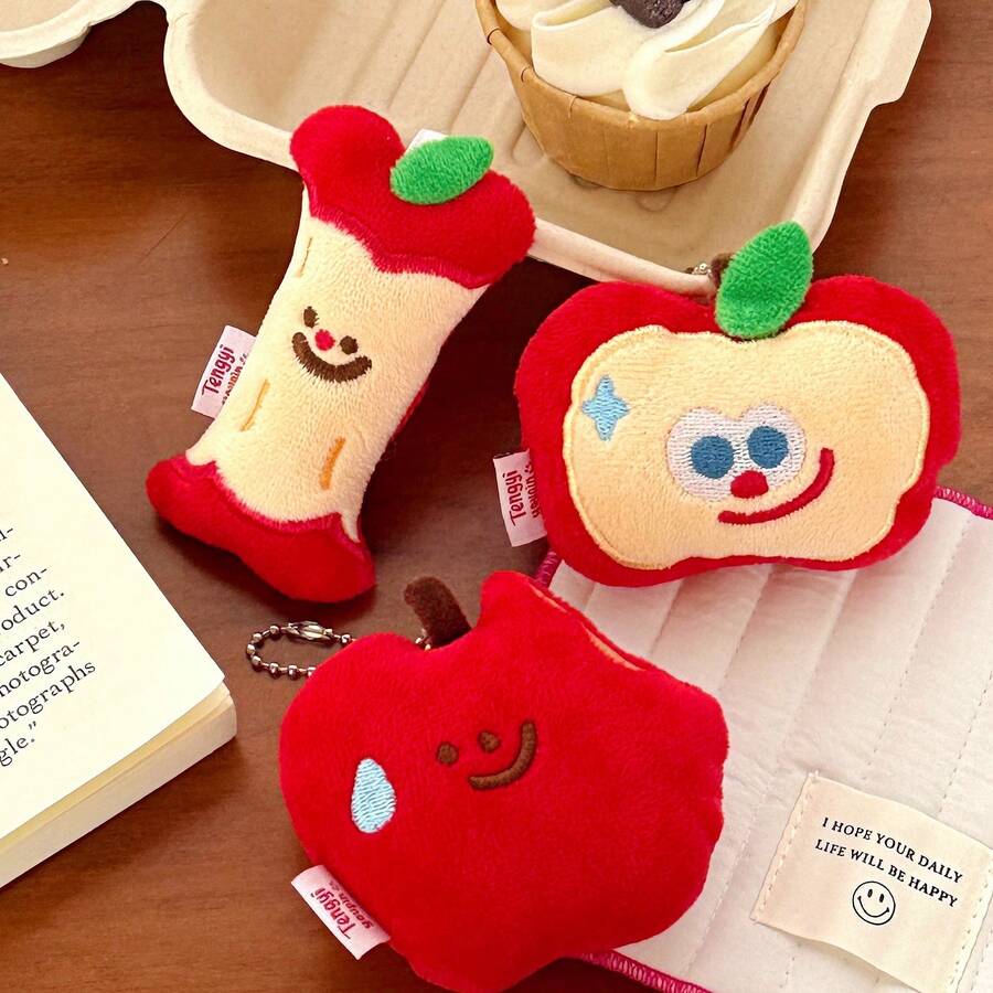 1 chiếc móc khóa hình quả táo mềm mại dễ thương, phụ kiện balo Kawaii, mặt dây chuyền hình búp bê chữa lành, quà tặng sáng tạo