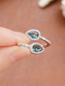 1 pièce Bague en zirconium cubique de luxe, convient aux femmes, idéale pour les mariages, les fiançailles, les fêtes d'anniversaire, les cadeaux de la Saint-Valentin - 1# - Voir 2