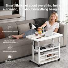 1 chiếc bàn laptop di động có bánh xe - Bàn phụ di động điều chỉnh độ cao có bánh xe, bàn hình chữ C 23,7"/31,5" cho giường, ghế sofa, ghế bành, văn phòng tại nhà - Bánh xe có khóa - trắng - Xem 1