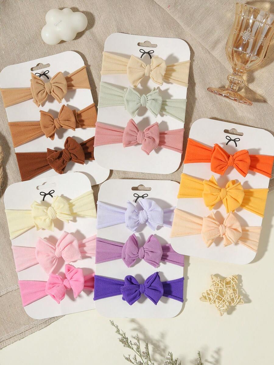 3 chiếc băng đô co giãn mềm mại, thiết kế nơ dễ thương, phụ kiện tóc chống trượt. - Phối màu - Xem 1