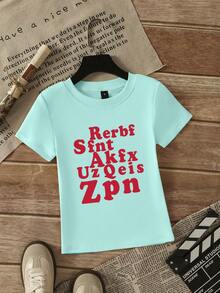 Red Letter Print Short Sleeve T-Shirt For Women, Summer Sexy Slim Fit Cropped Design Top Casual - Mint Green - View 6